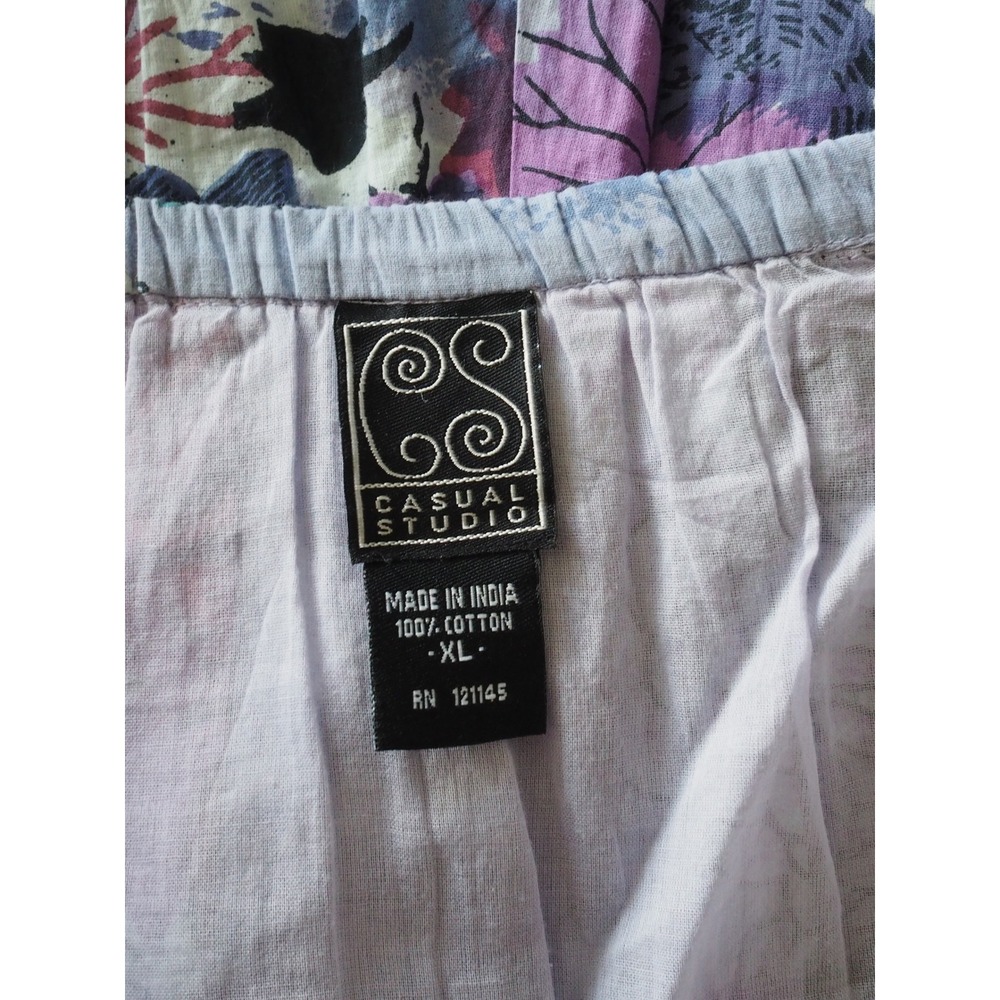 Vintage Casual Studio Cotton Floral Purple Pleated Midi Skirt XL Good Lined - Picture 4 of 11